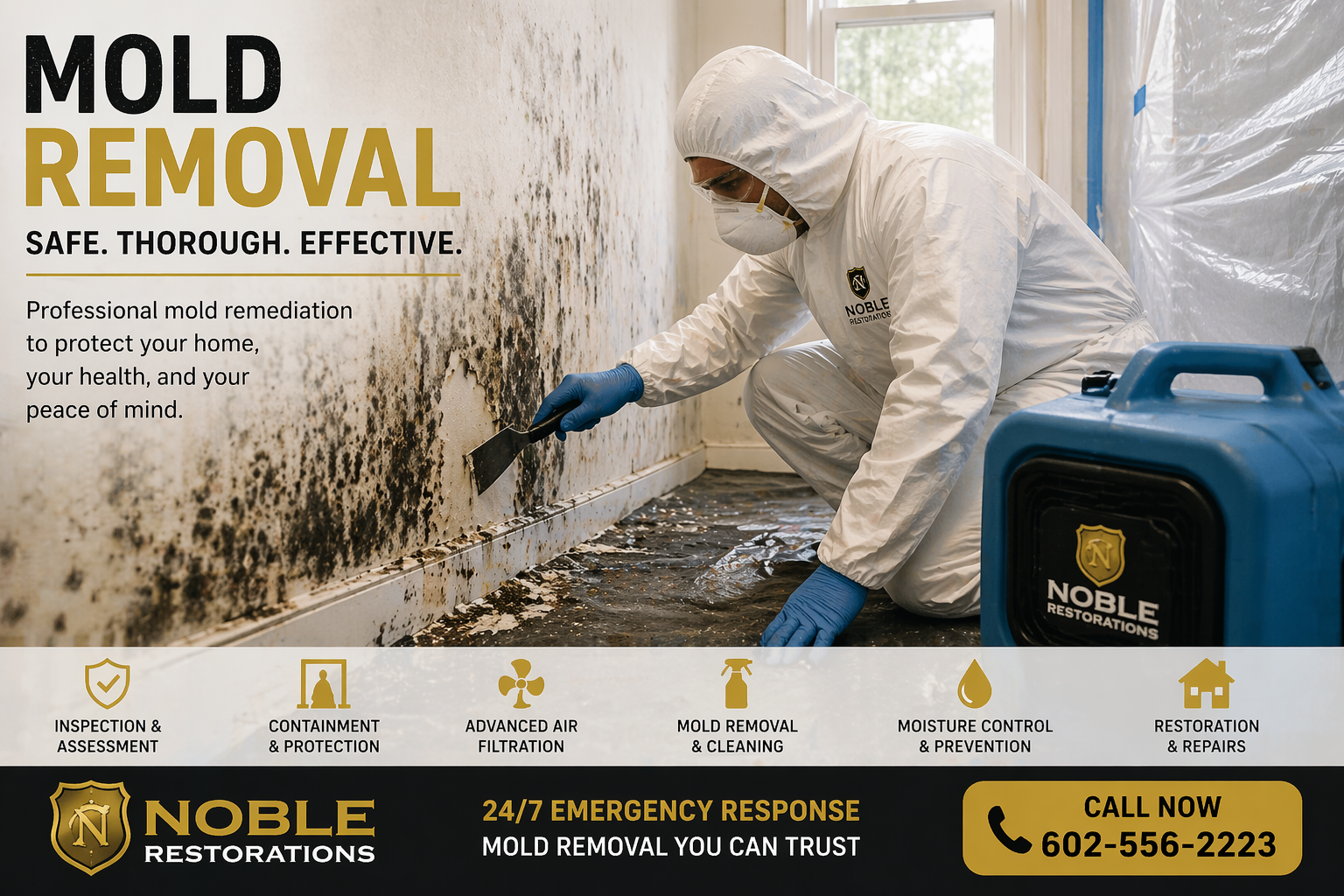 Mold remediation team cleaning mold damage in Phoenix AZ home