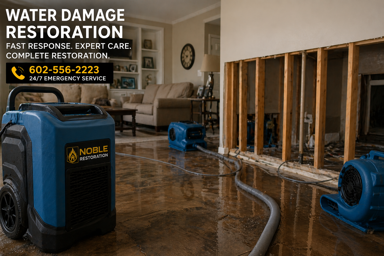Water damage restoration service illustration for emergency cleanup in Phoenix AZ